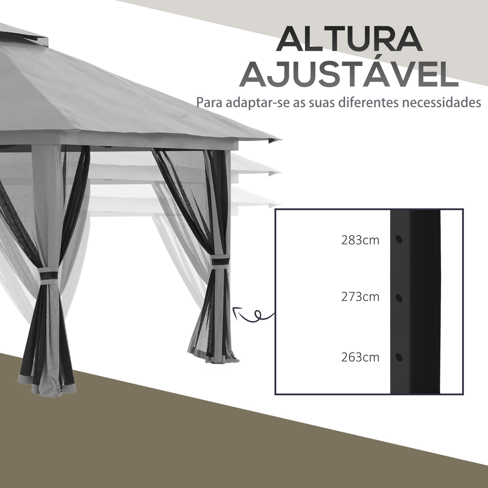 Tenda dobrável pop-up 3,92x3,92x2,83 m com altura ajustável proteção uv50+ rede mosquiteira e bolsa de transporte cinza