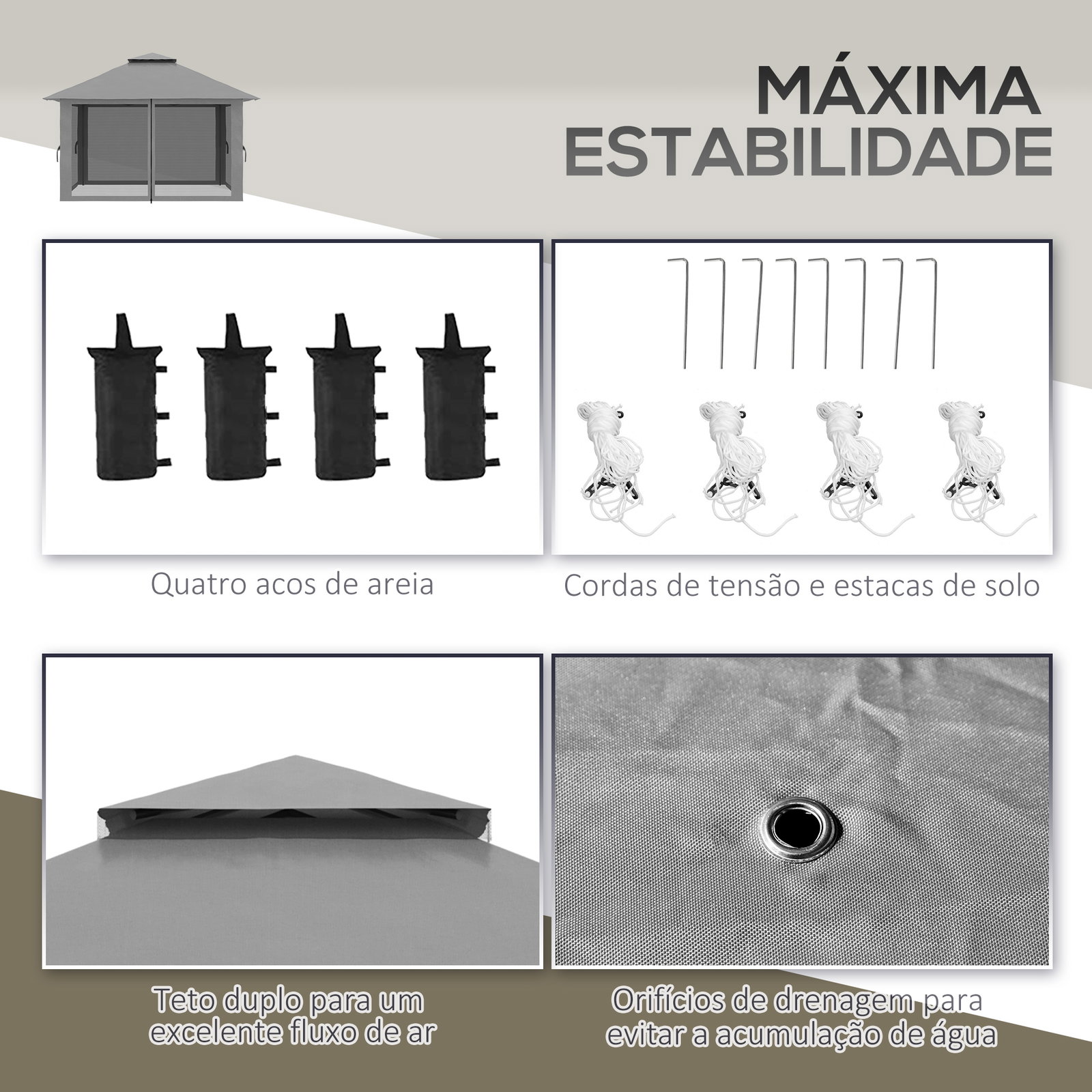 Tenda dobrável pop-up 3,92x3,92x2,83 m com altura ajustável proteção uv50+ rede mosquiteira e bolsa de transporte cinza