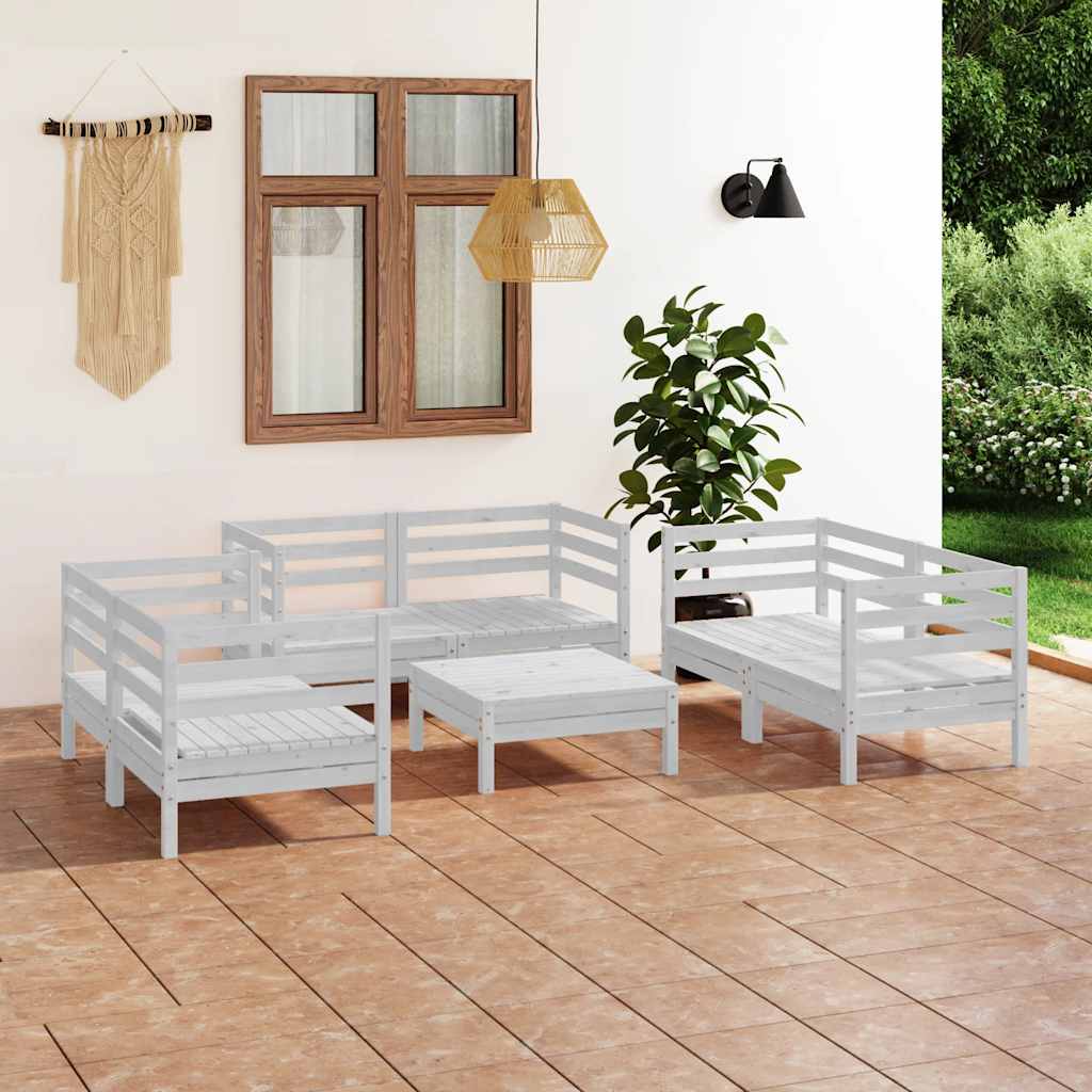 7 Pcs conjunto lounge de jardim pinho maciço branco