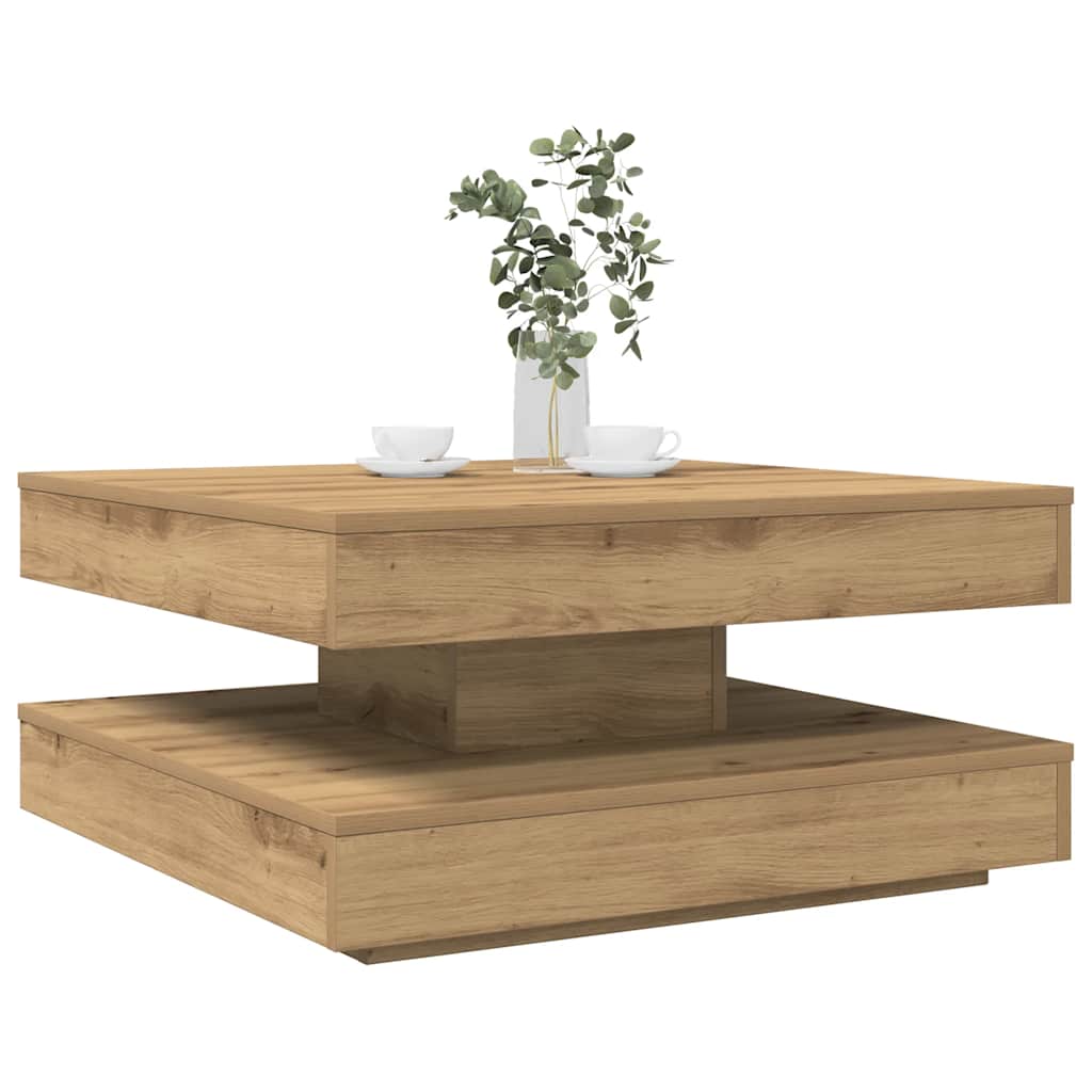 Mesa centro rotativa a 360graus 70x70x34,5cm carvalho artisiano
