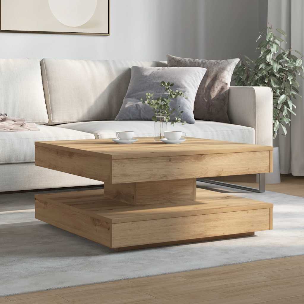 Mesa centro rotativa a 360graus 70x70x34,5cm carvalho artisiano