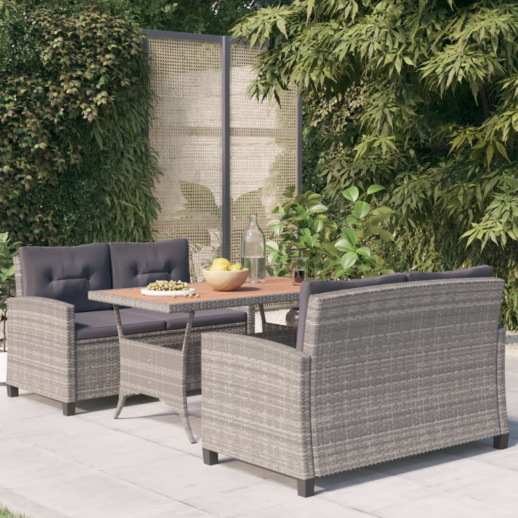3 Pcs conj. de jantar para jardim vime PE e acácia maciça