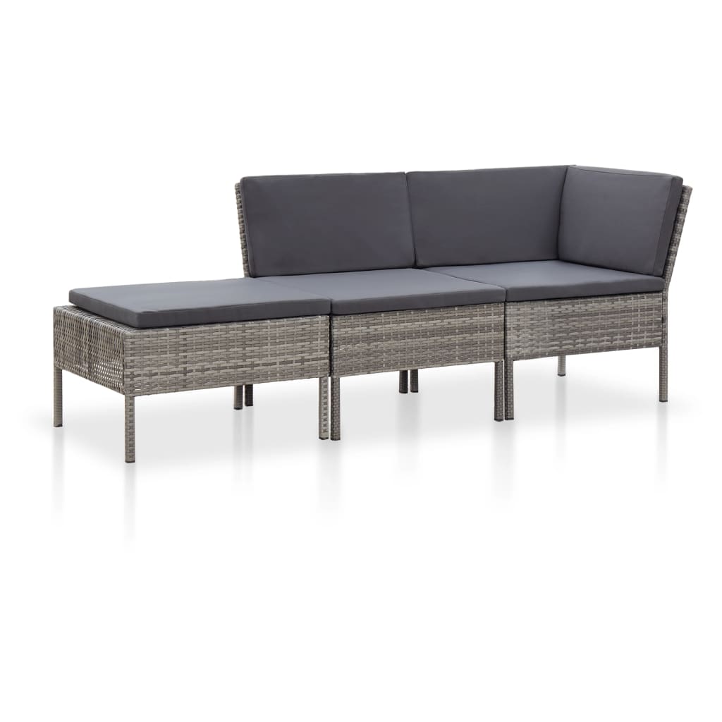 Conjunto lounge de jardim c/ almofadões 3 pcs vime PE cinzento
