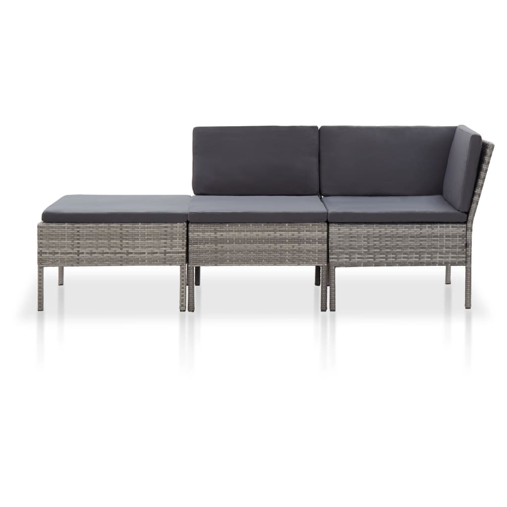 Conjunto lounge de jardim c/ almofadões 3 pcs vime PE cinzento