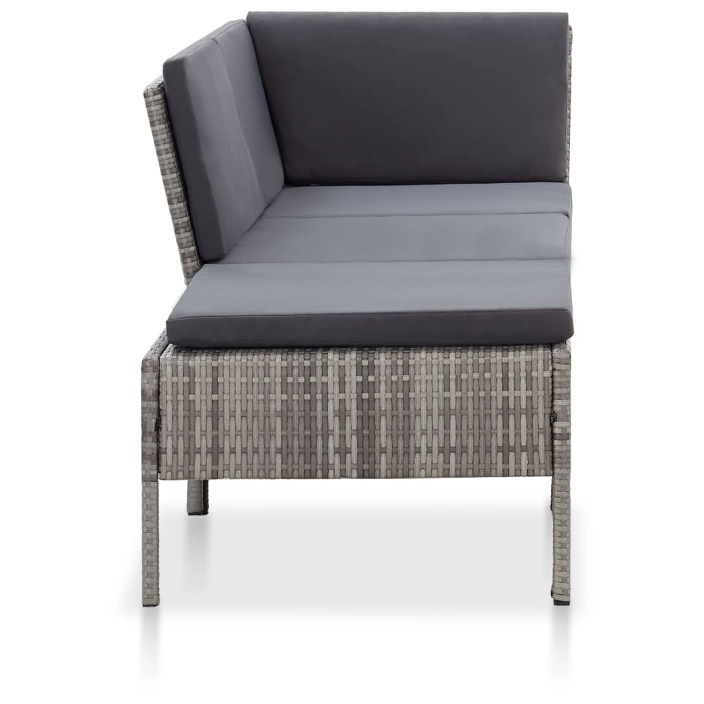 Conjunto lounge de jardim c/ almofadões 3 pcs vime PE cinzento