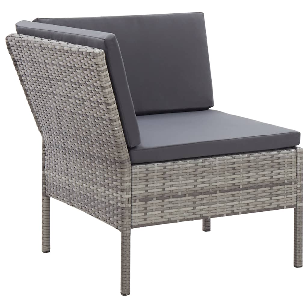 Conjunto lounge de jardim c/ almofadões 3 pcs vime PE cinzento