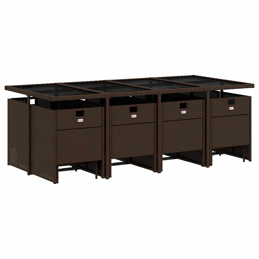 13 Pcs conjunto jantar p/ jardim c/ almofadões vime PE castanho