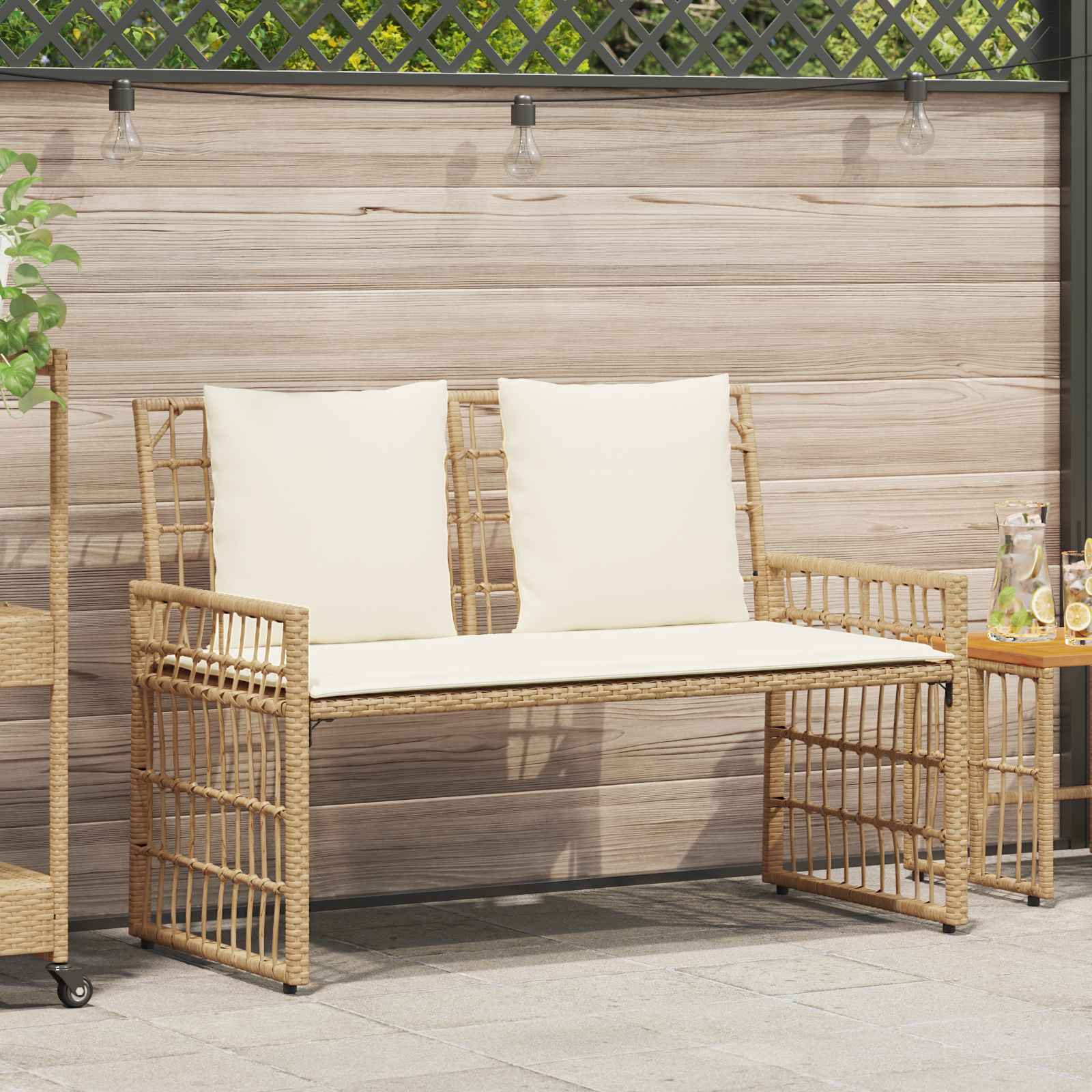Banco de exterior liso natural e creme 116 x 55 x 82 cm