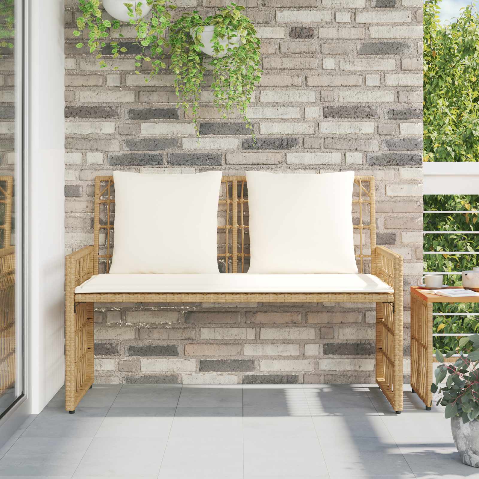 Banco de exterior liso natural e creme 116 x 55 x 82 cm