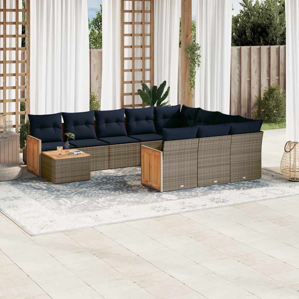 Conjunto de sofá de jardim com 11 peças e almofadas em rattan sintético cinza