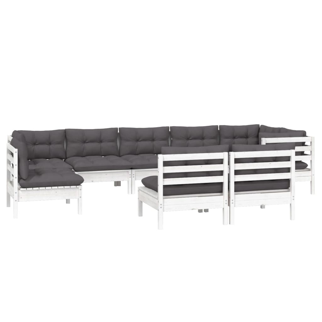 9 Pcs conj. lounge de jardim c/ almofadões pinho maciço branco