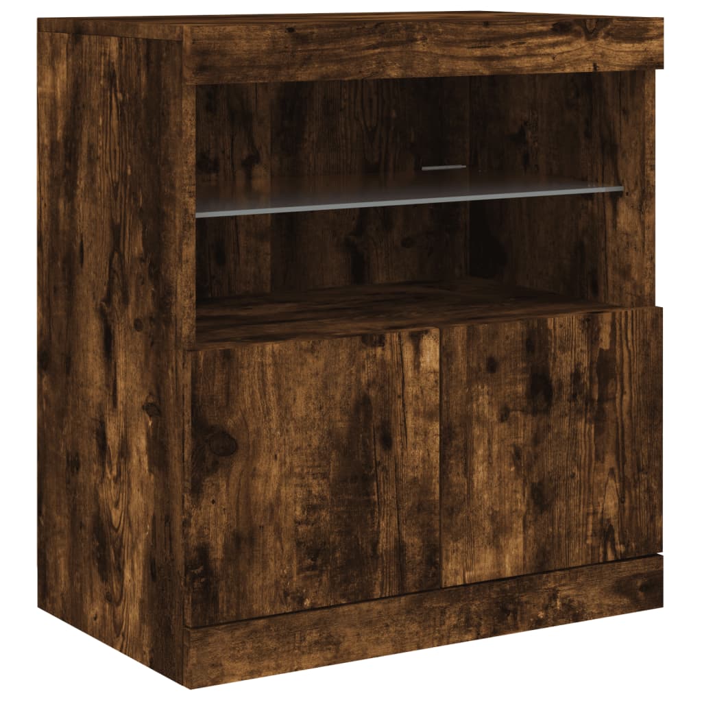 Aparador com luzes LED 60x37x67 cm carvalho fumado