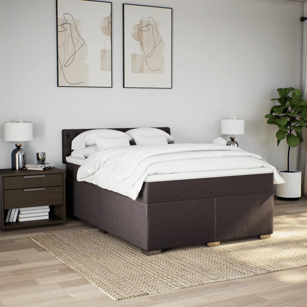 Cama com molas/colchão 160x200 cm tecido castanho-escuro