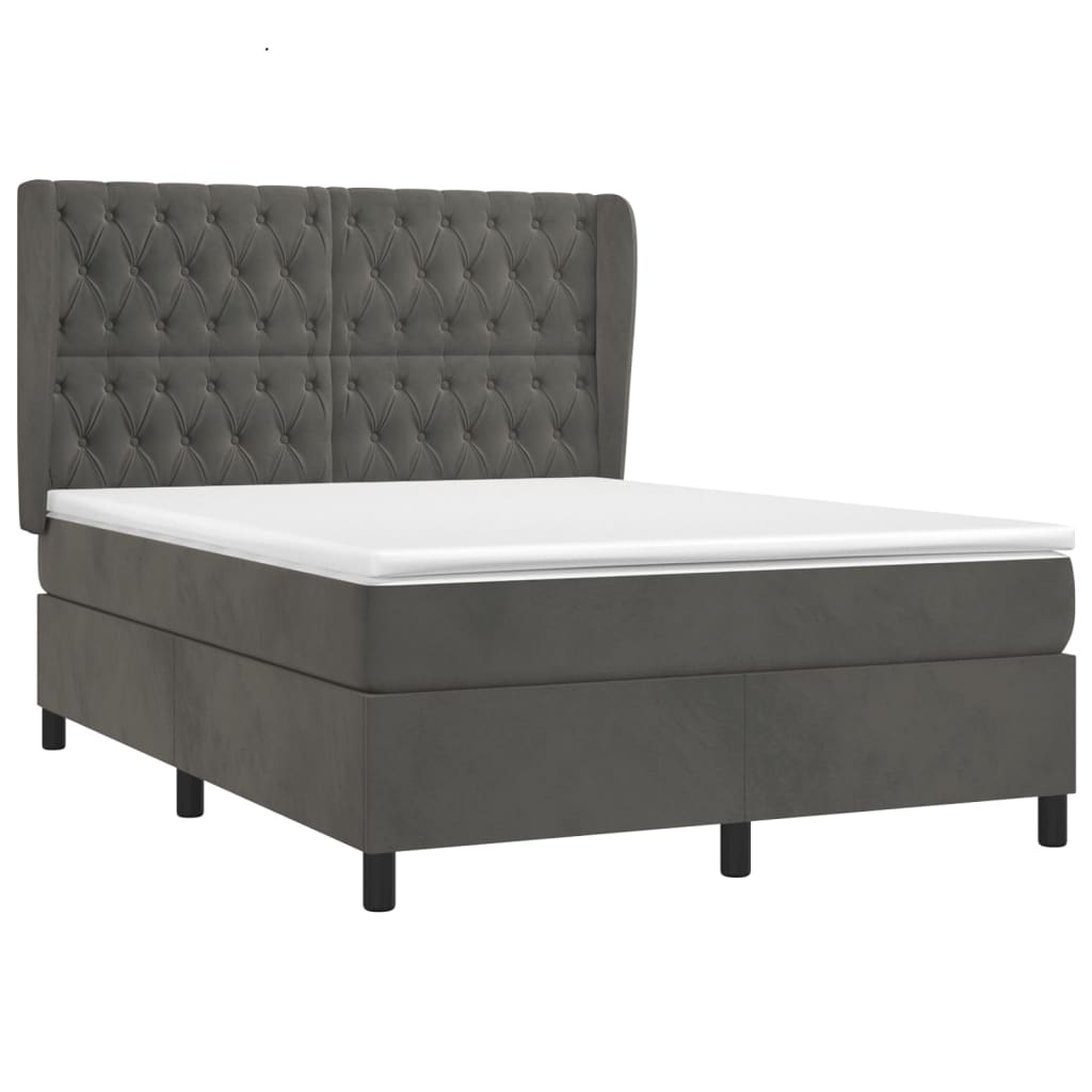 Cama com molas/colchão 140x190 cm veludo cinzento-escuro