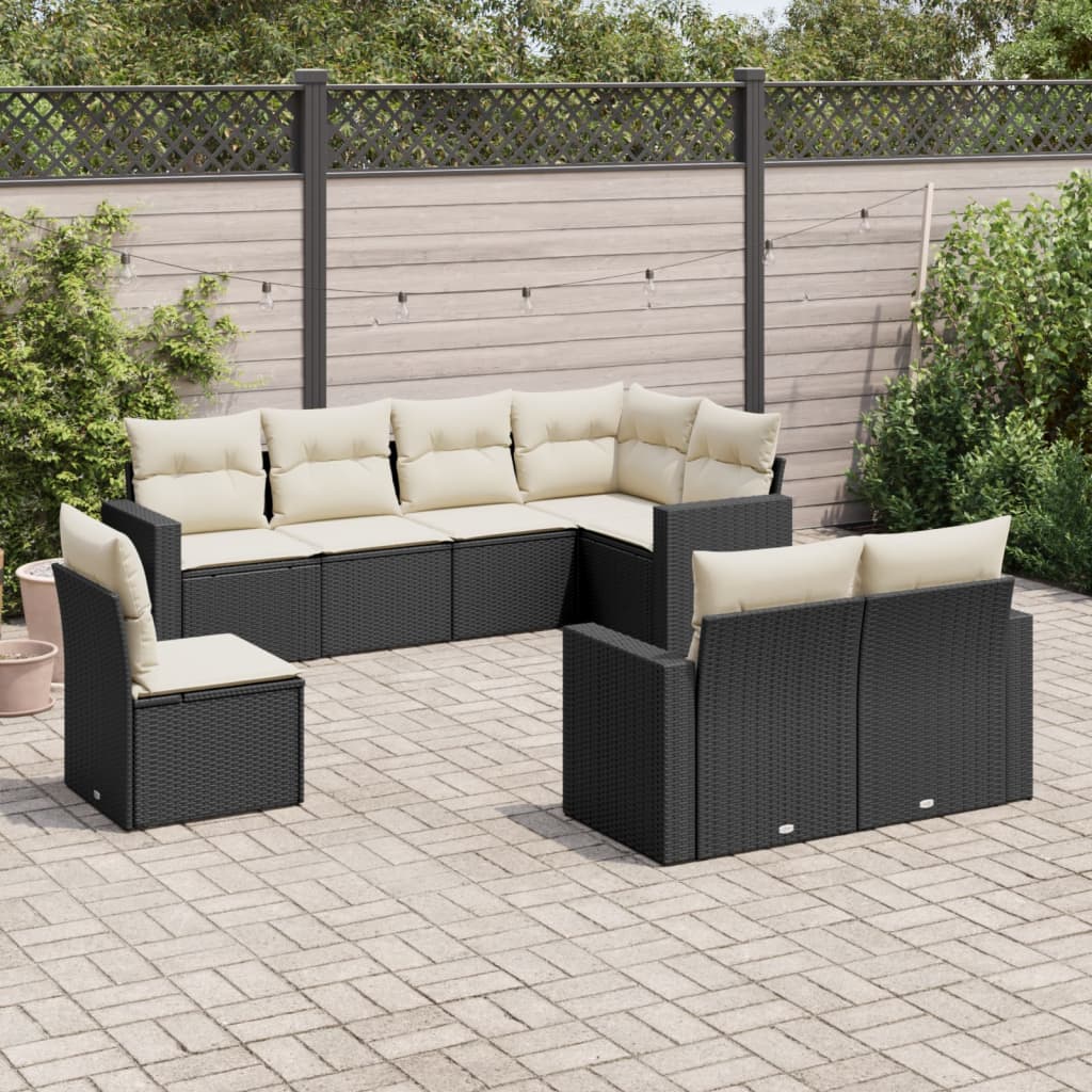 8 Pcs conjunto sofás de jardim com almofadões vime PE preto