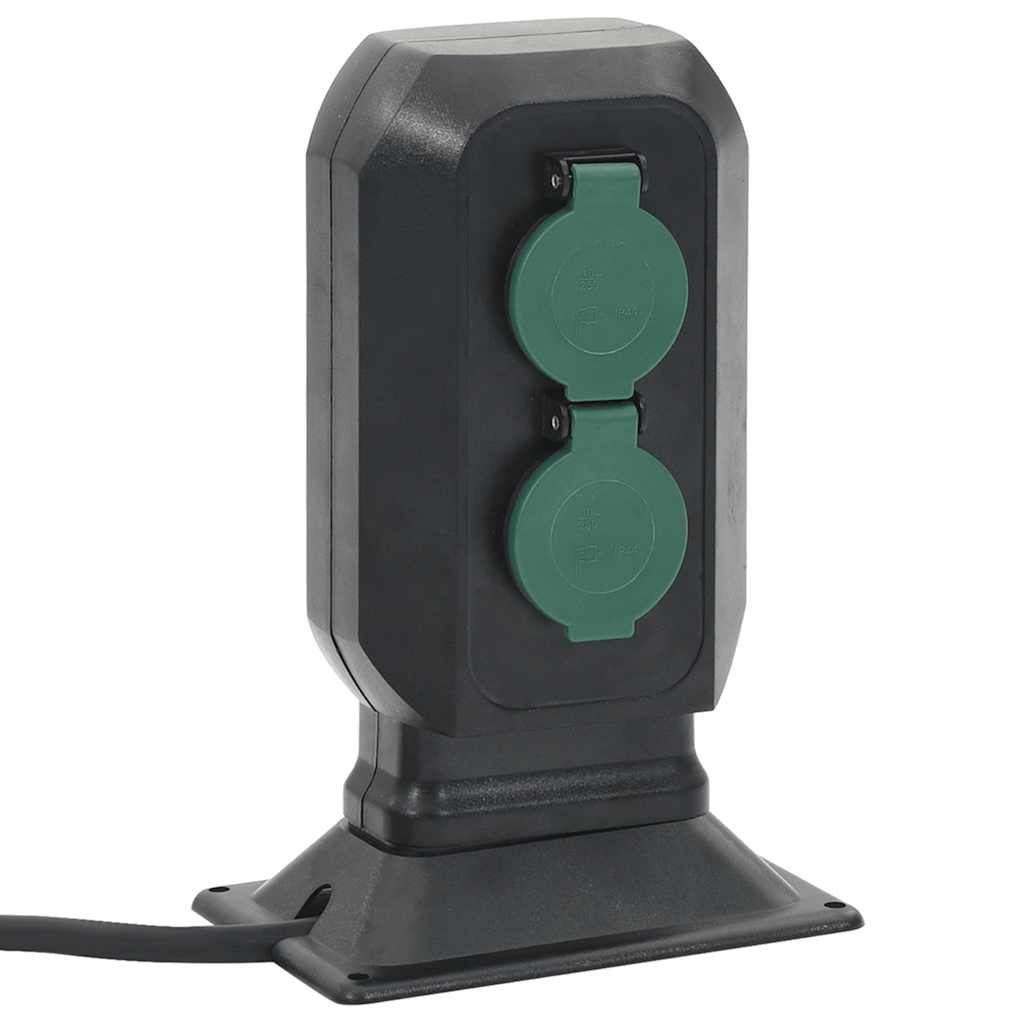 Tomada p/ o exterior c/ estaca 2 vias 15,5x11x24 cm preto/verde