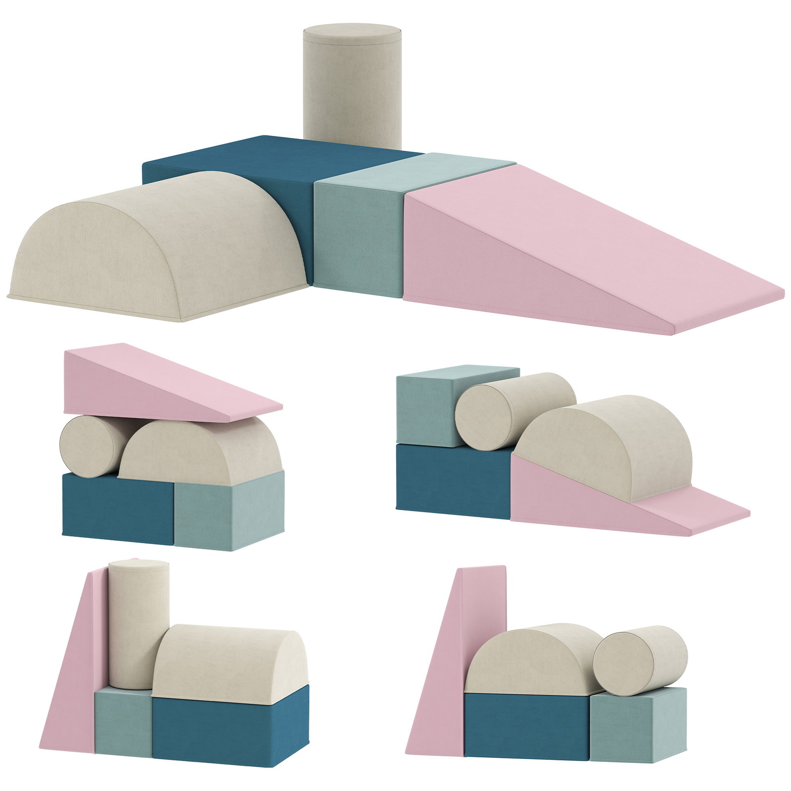 Conjunto de 5 blocos de espuma para crianças, blocos de psicomotricidade com base antiderrapante e capa removível