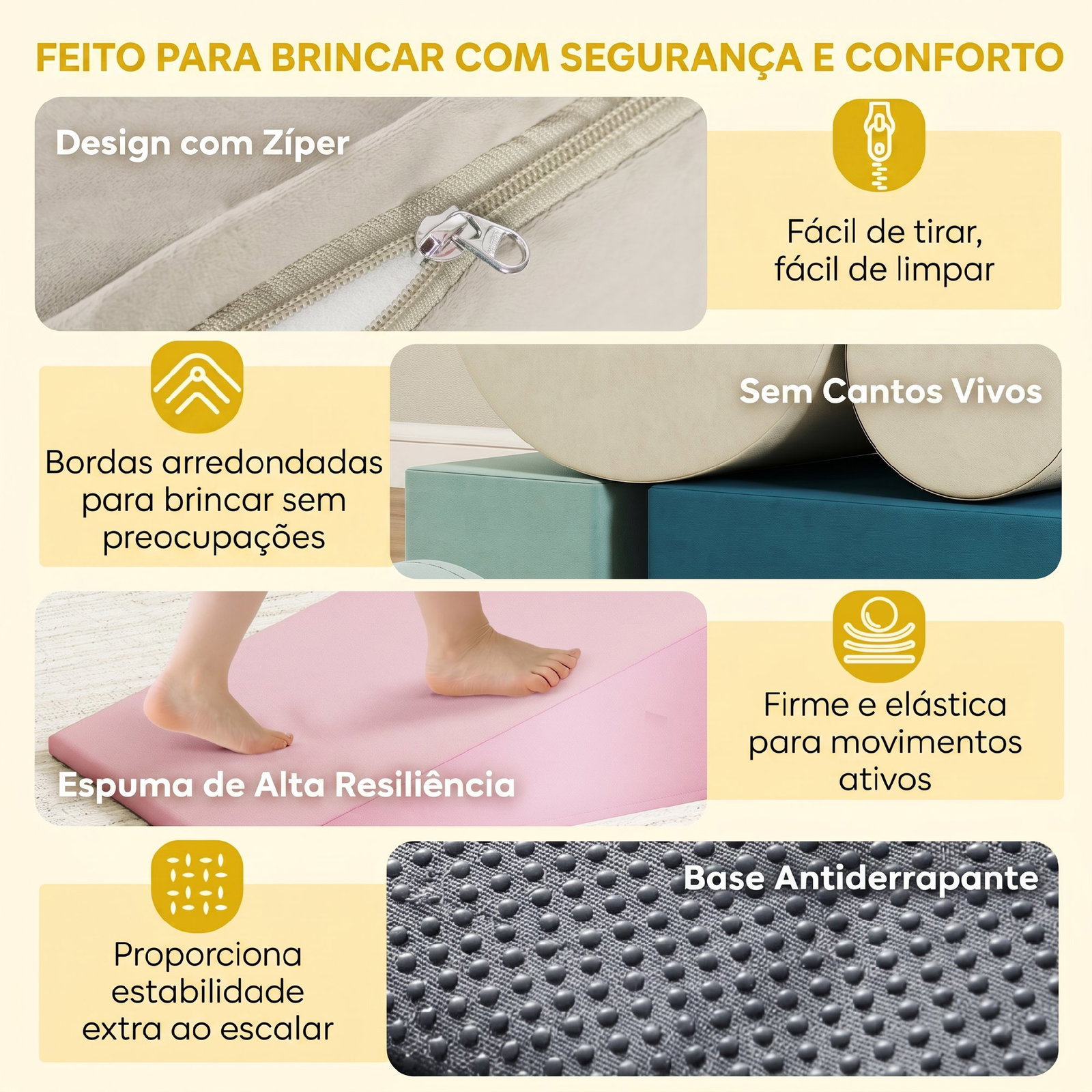 Conjunto de 5 blocos de espuma para crianças, blocos de psicomotricidade com base antiderrapante e capa removível