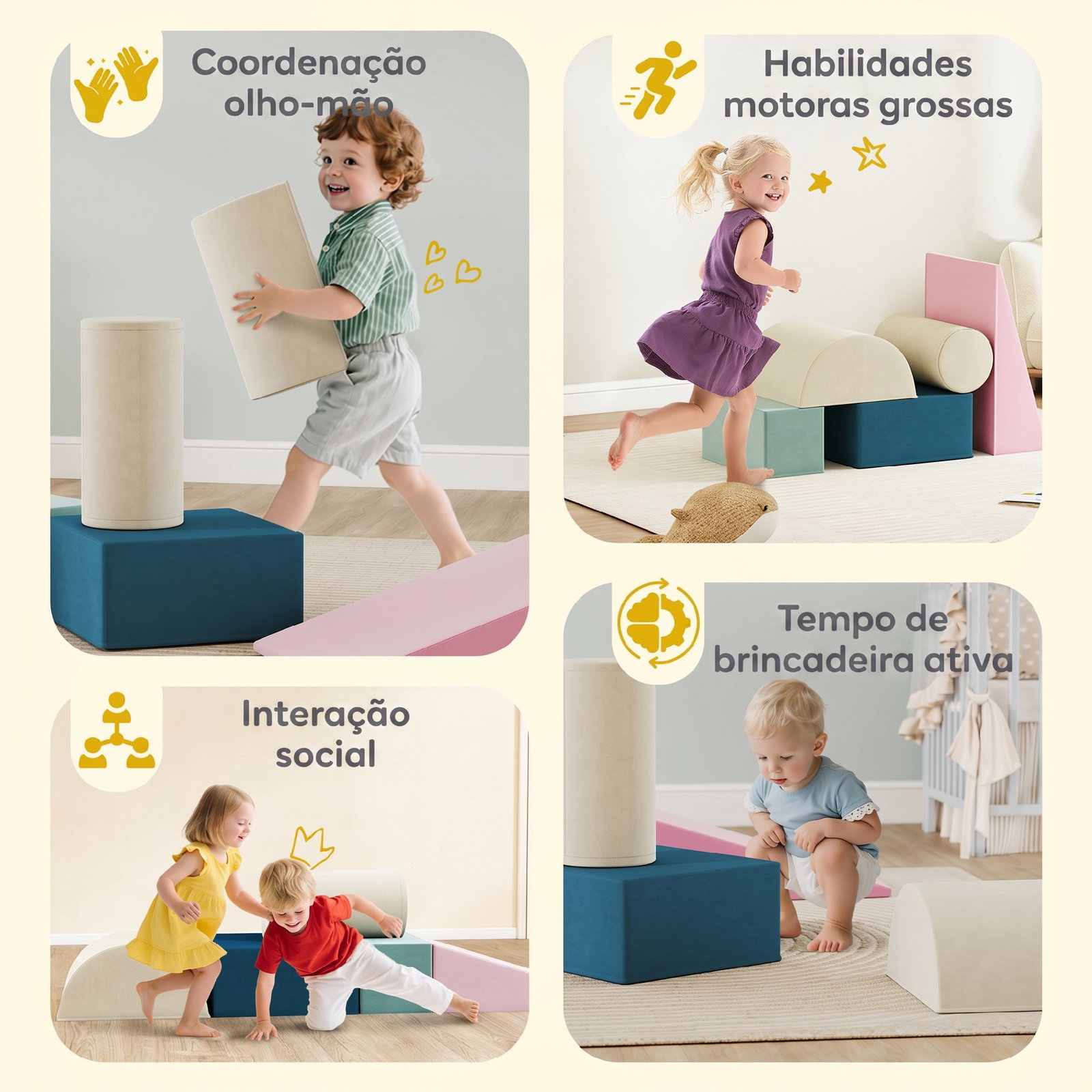Conjunto de 5 blocos de espuma para crianças, blocos de psicomotricidade com base antiderrapante e capa removível