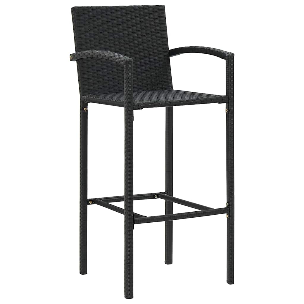 5 Pcs conjunto de bar para jardim vime PE/acácia maciça preto