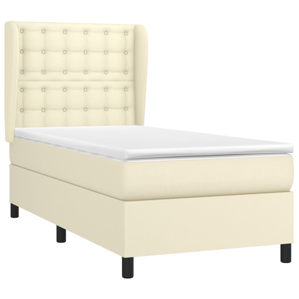 Cama com molas/colchão 90x190 cm couro artificial cor creme