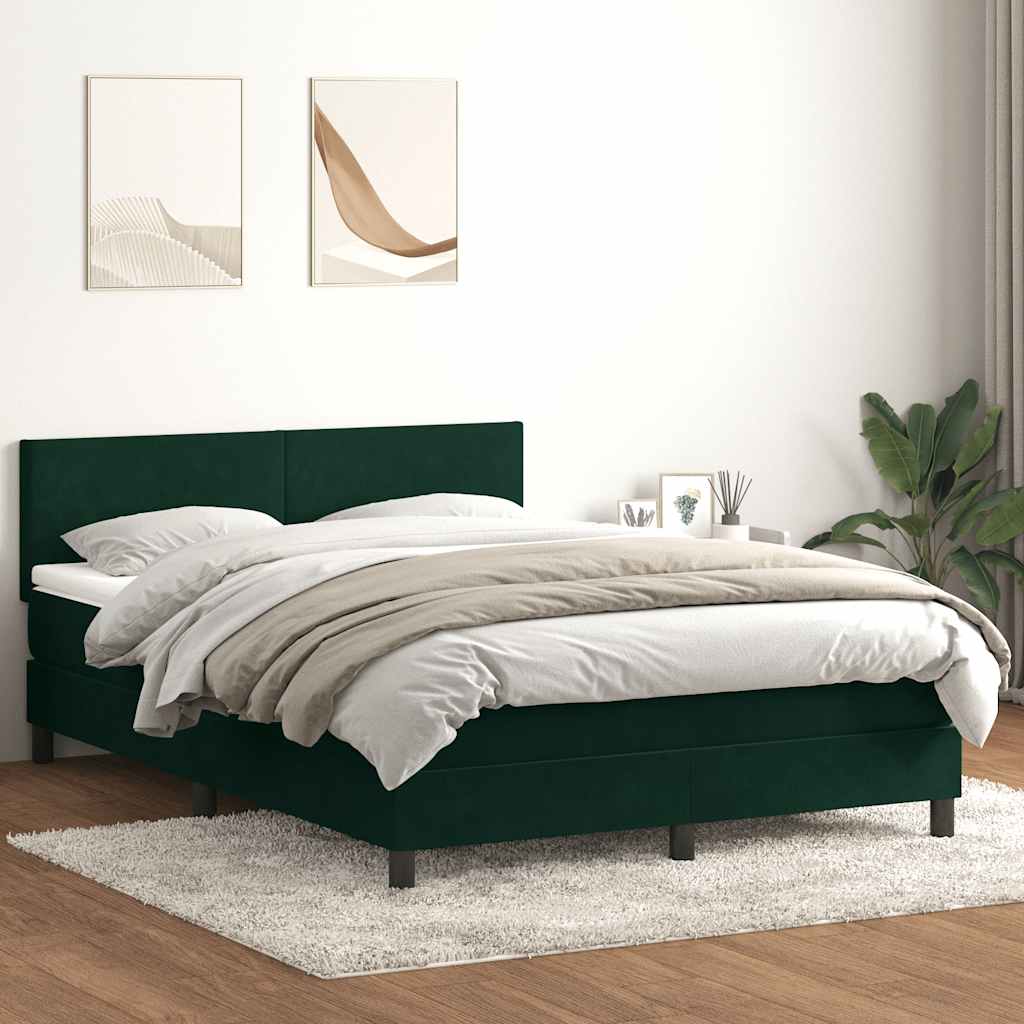 Cama com molas/colchão 160x220 cm veludo verde-escuro