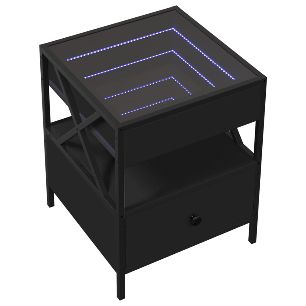Mesa de cabeceira com luzes LED infinity 40x40x51 cm preto