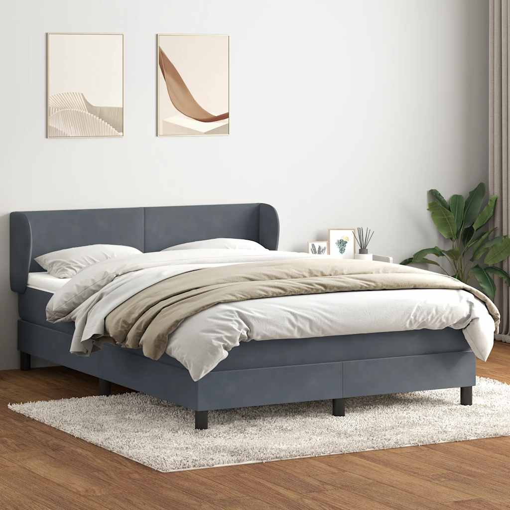 Cama com molas/colchão 160x210 cm veludo cinzento-escuro