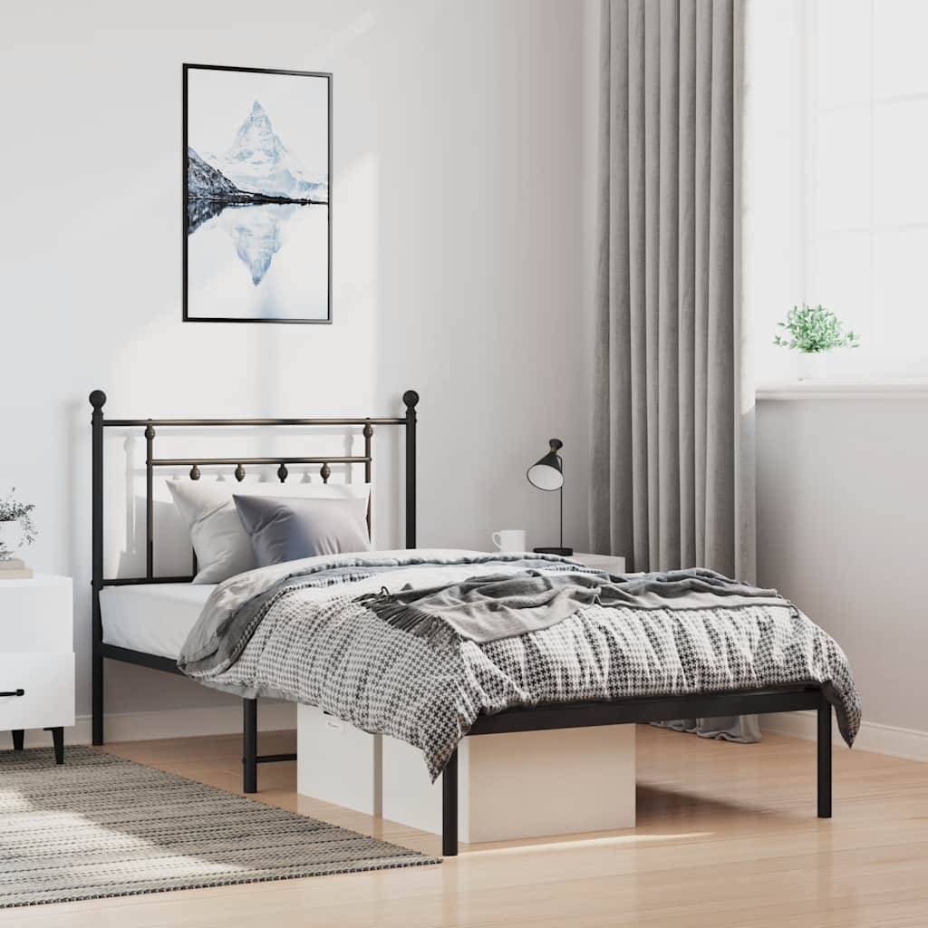 Estrutura de cama com cabeceira 100x200 cm metal preto