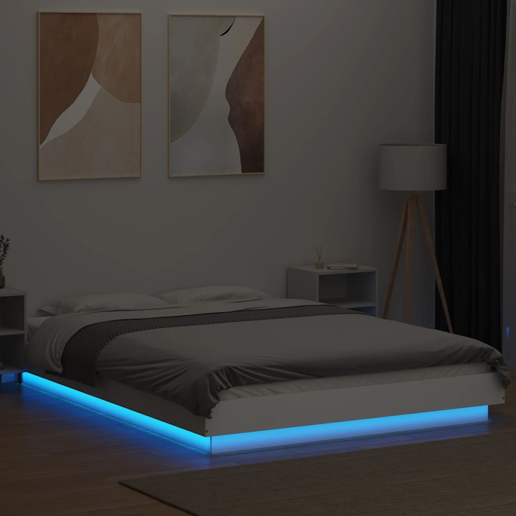 Estrutura cama c/ luzes LED 140x200 cm derivados madeira branco