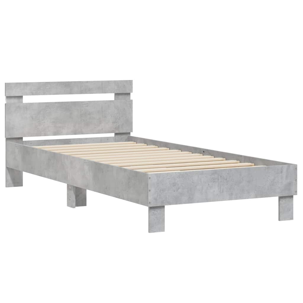 Estrutura de cama c/ cabeceira/luzes LED 90x190cm cinza cimento