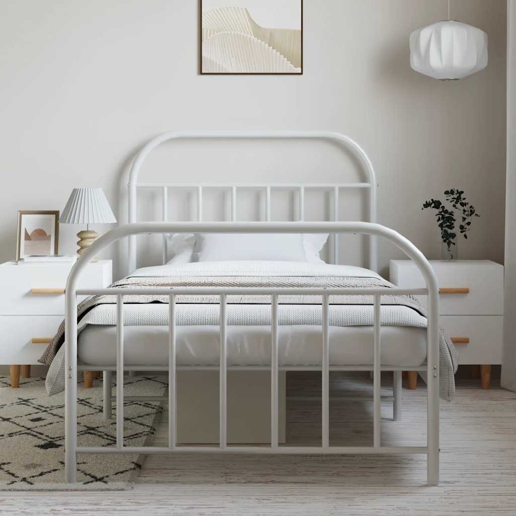 Estrutura de cama com cabeceira e pés 100x190 cm metal branco
