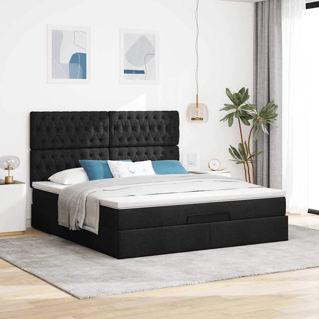 Estrutura de cama otomana com colchão 180x200 cm tecido preto