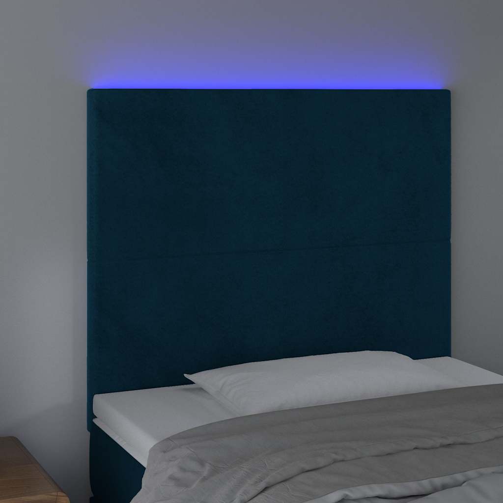 Cabeceira cama c/ luzes LED veludo 80x5x118/128cm azul-escuro