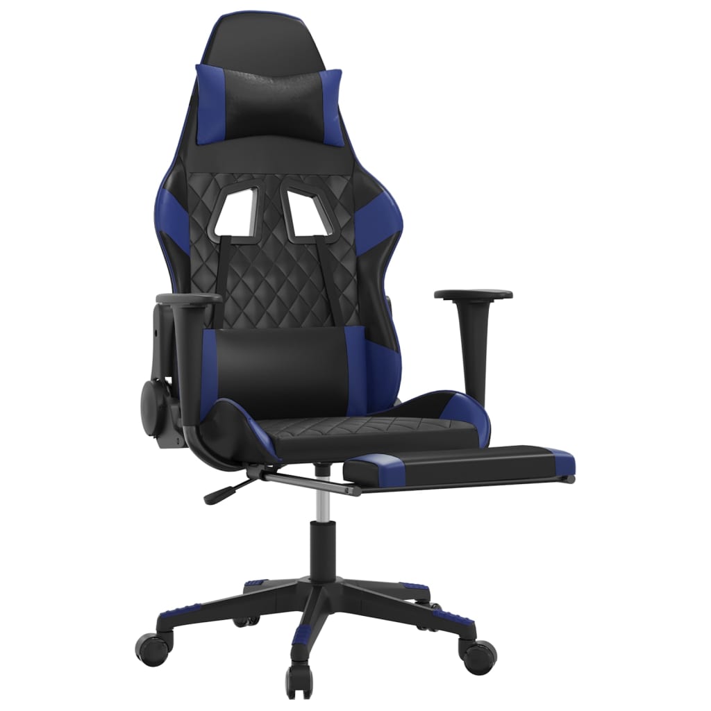 Cadeira gaming massagens c/ apoio pés couro artif. preto/azul