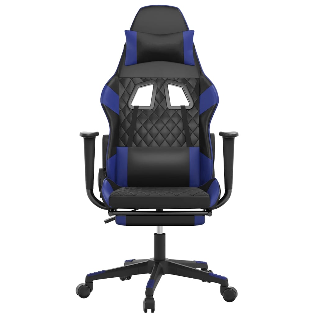 Cadeira gaming massagens c/ apoio pés couro artif. preto/azul