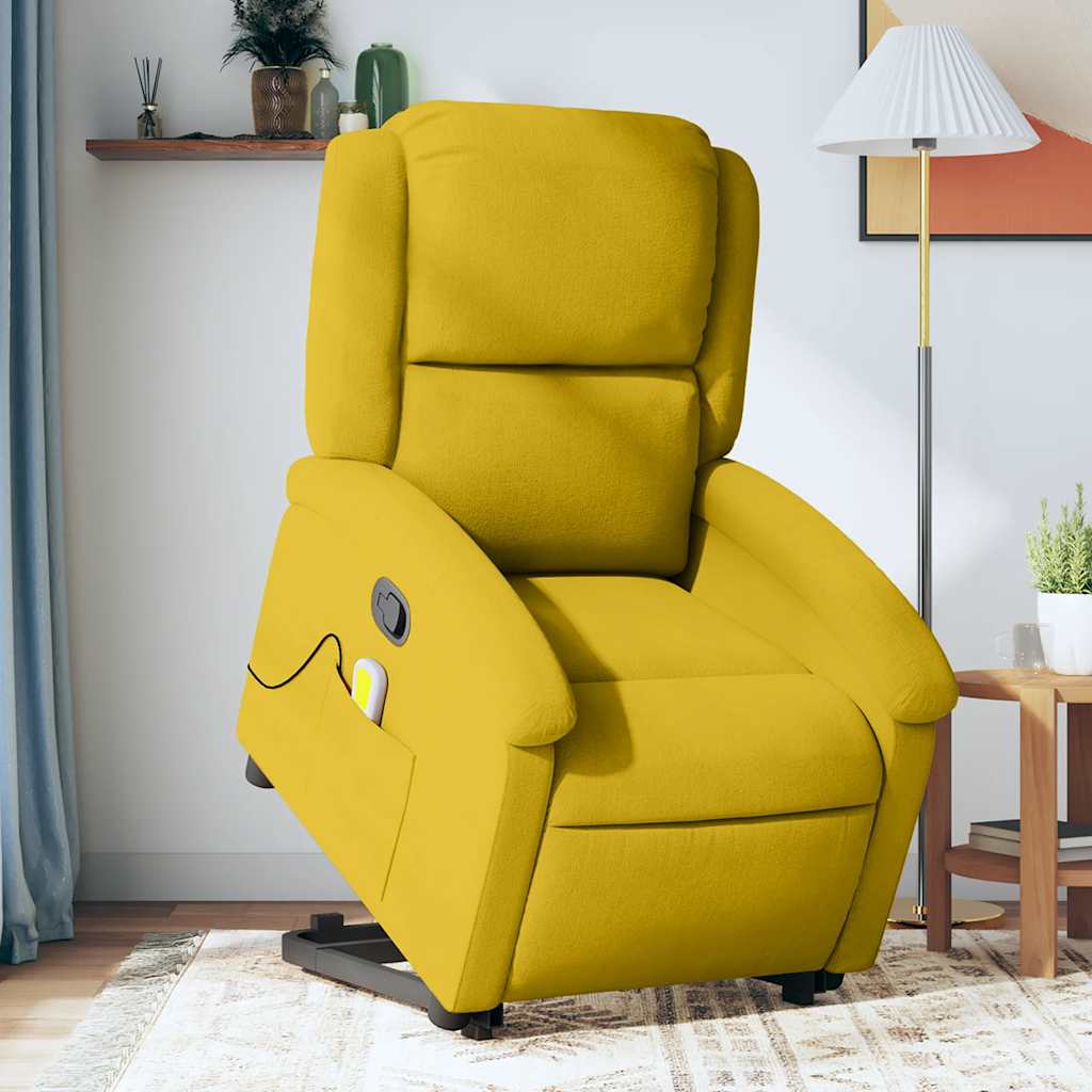 Poltrona elevatória de massagens veludo amarelo