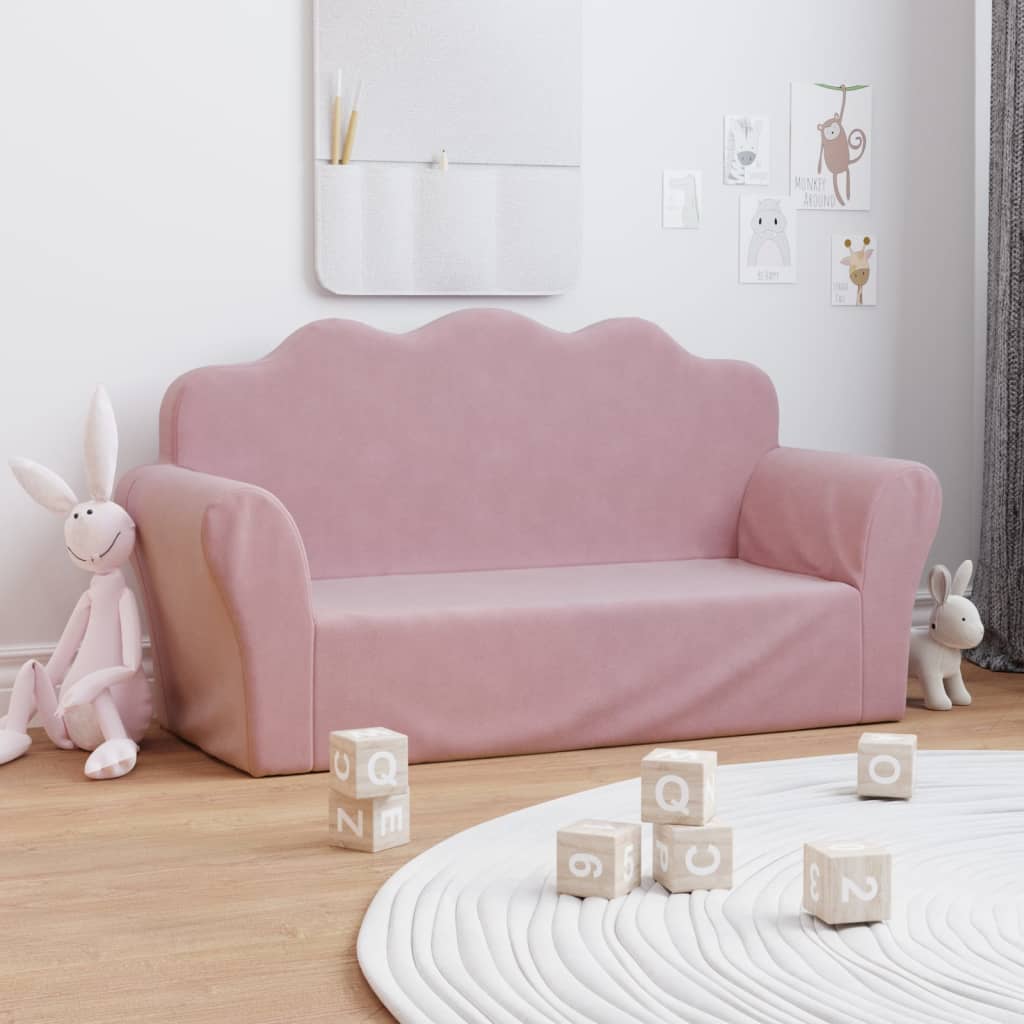 Sofá infantil de 2 lugares, pelúcia macia rosa