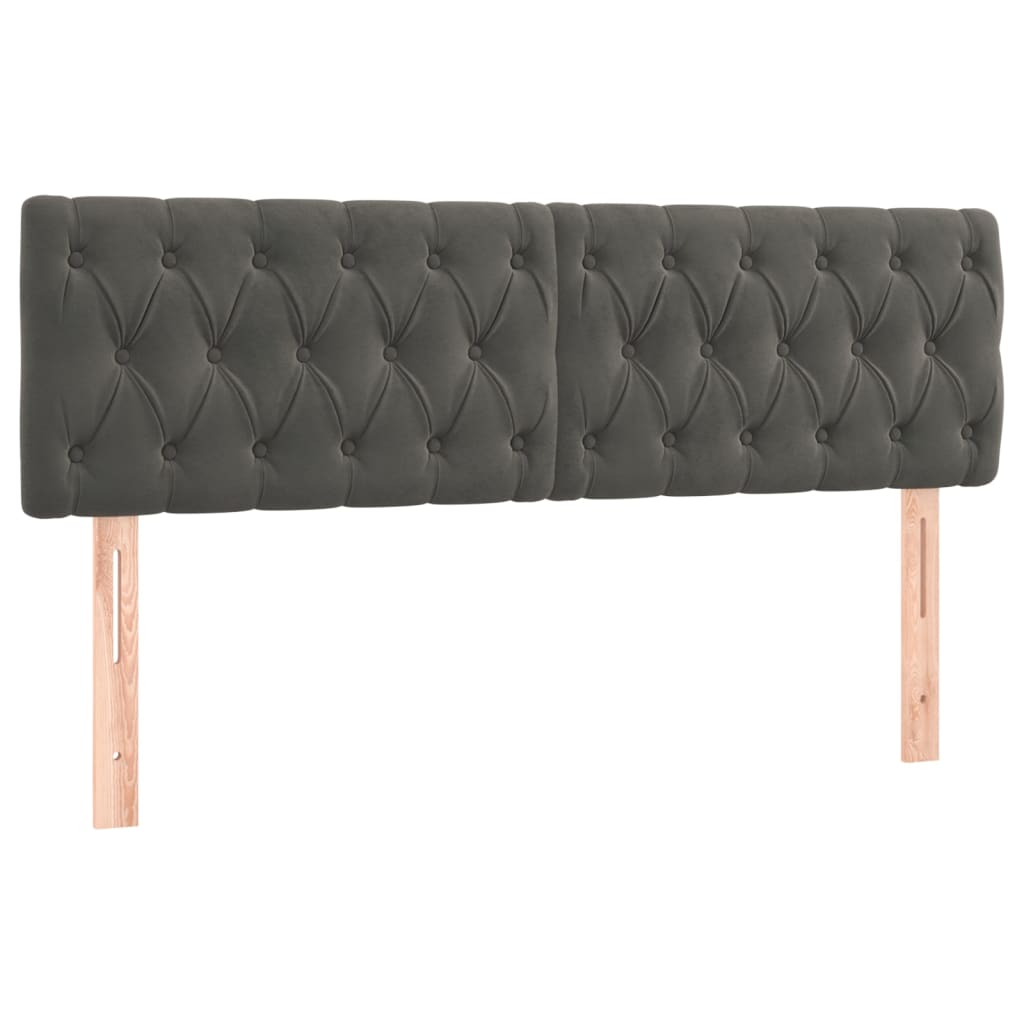 Cabeceira de cama c/luzes LED veludo 160x7x78/88cm cinza-escuro