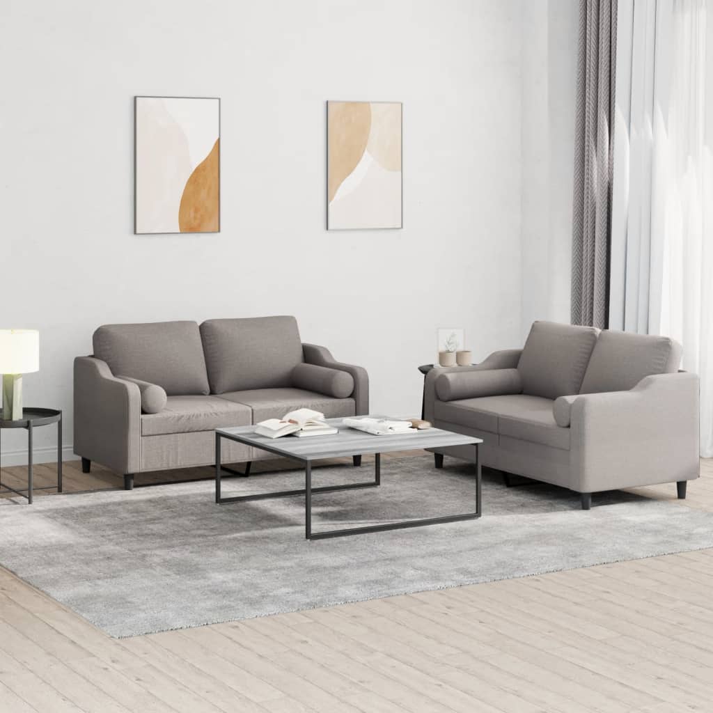 2 Pcs conjunto de sofás com almofadas tecido cinza-acastanhado