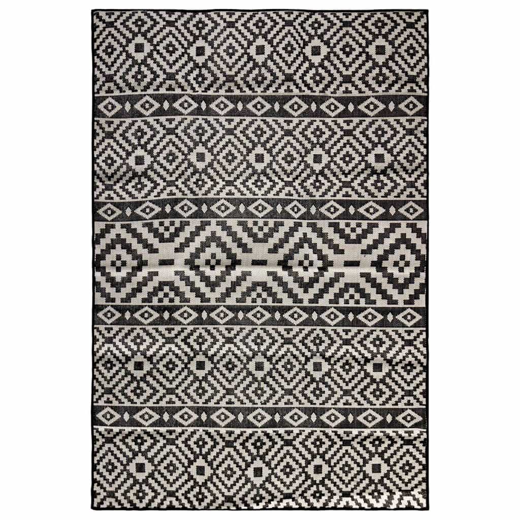 Tapete de tecido plano para exterior 160x230 cm riscas pretas