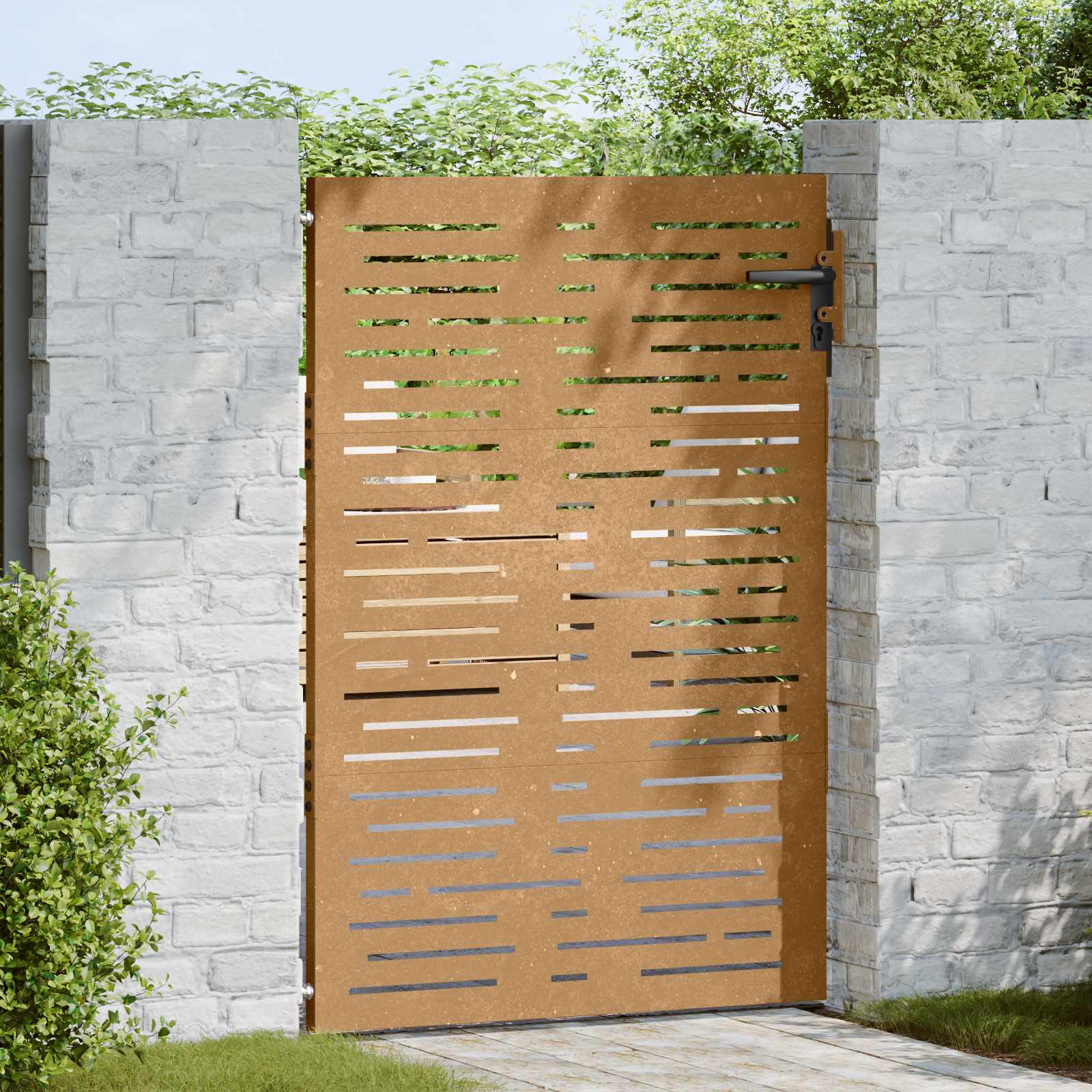 Portão de jardim 85x150 cm aço corten design quadrados