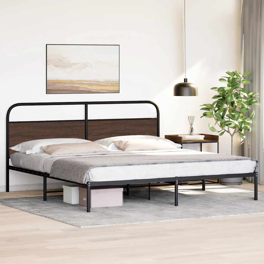Estrutura cama sem colchão 183x213 cm metal carvalho castanho