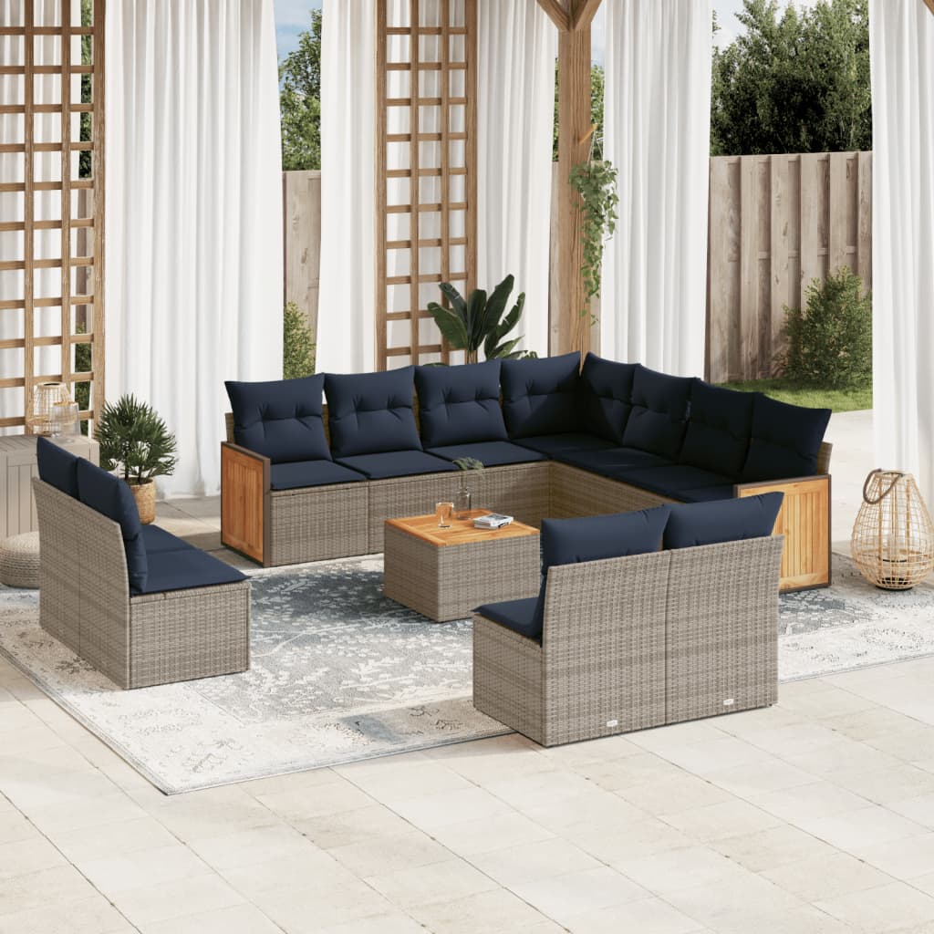 Conjunto de sofá de jardim com 12 peças e almofadas em rattan sintético cinza