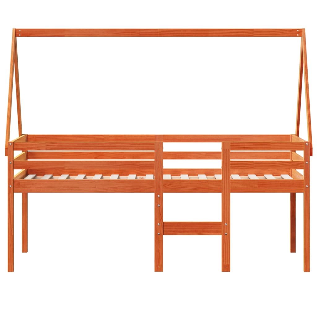 Cama alta com telhado 80x200 cm pinho maciço castanho-mel