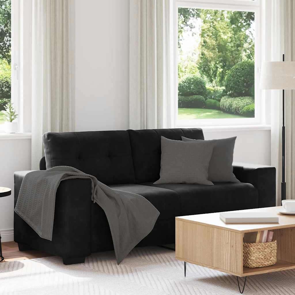 Sofá de dois lugares, preto, 180x77x82 cm, em veludo