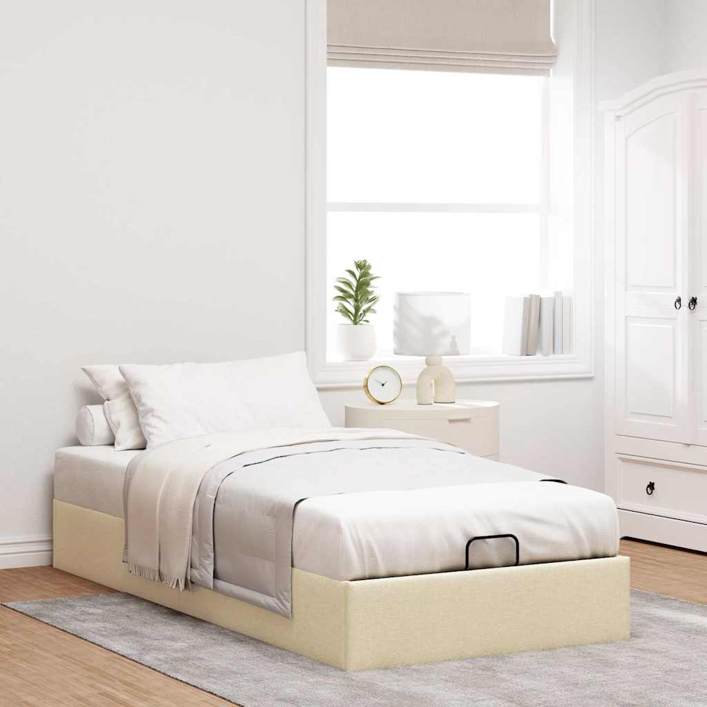 Estrutura de cama otomana sem colchão 90x200 cm tecido creme