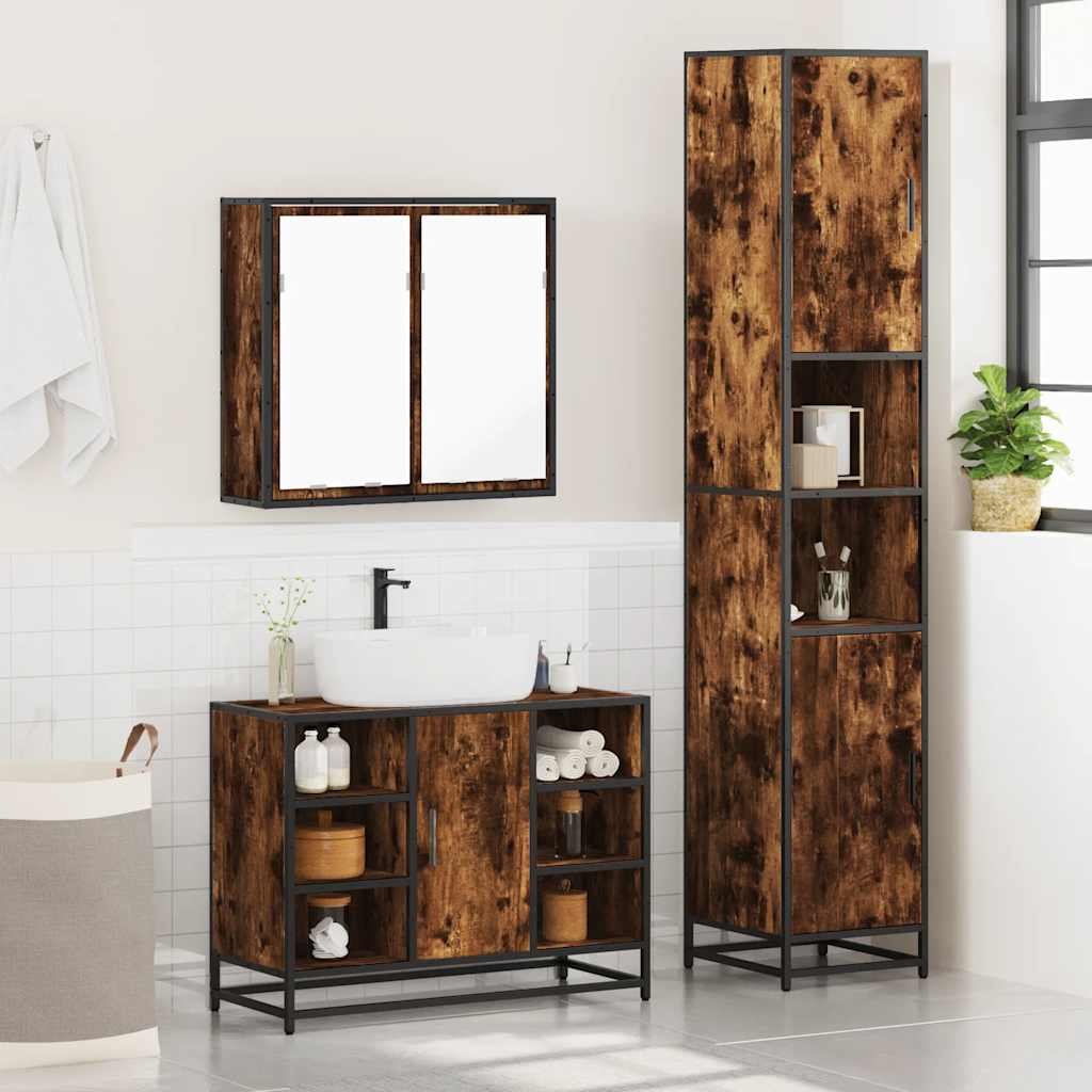3 Pcs conjunto de móveis wc madeira processada carvalho fumado