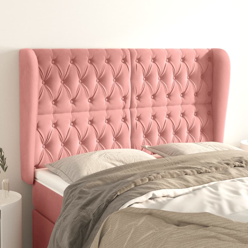 Cabeceira cama c/ abas veludo 163x23x118/128 cm rosa