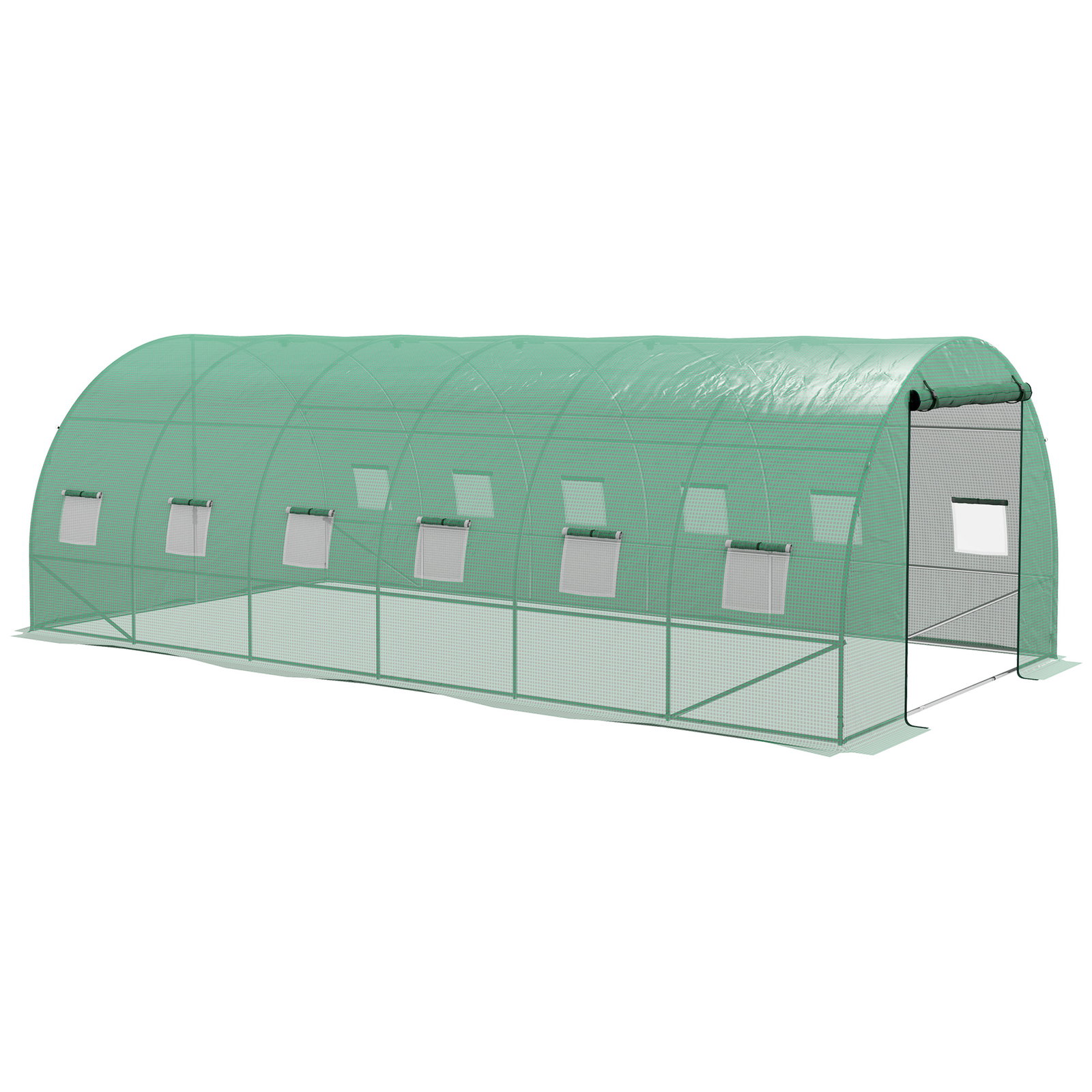 Estufa tipo túnel 6x3x2 m com sistema de rega integrado, 12 janelas com rede e 1 porta enrolável, verde